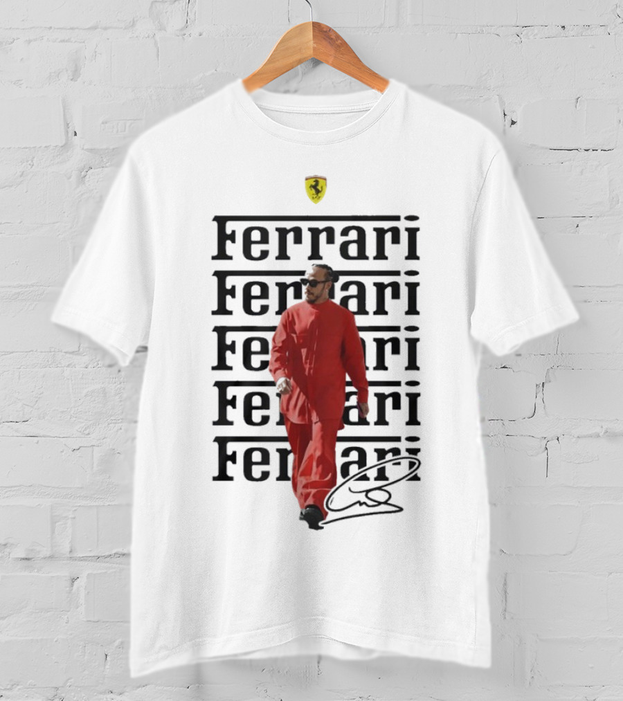 Ferrari 2025 Signature Lewis Hamilton Red Racing Suit T-Shirt