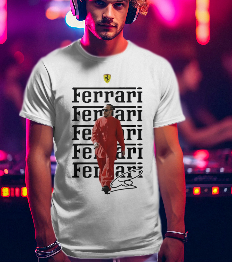 Ferrari 2025 Signature Lewis Hamilton Red Racing Suit T-Shirt