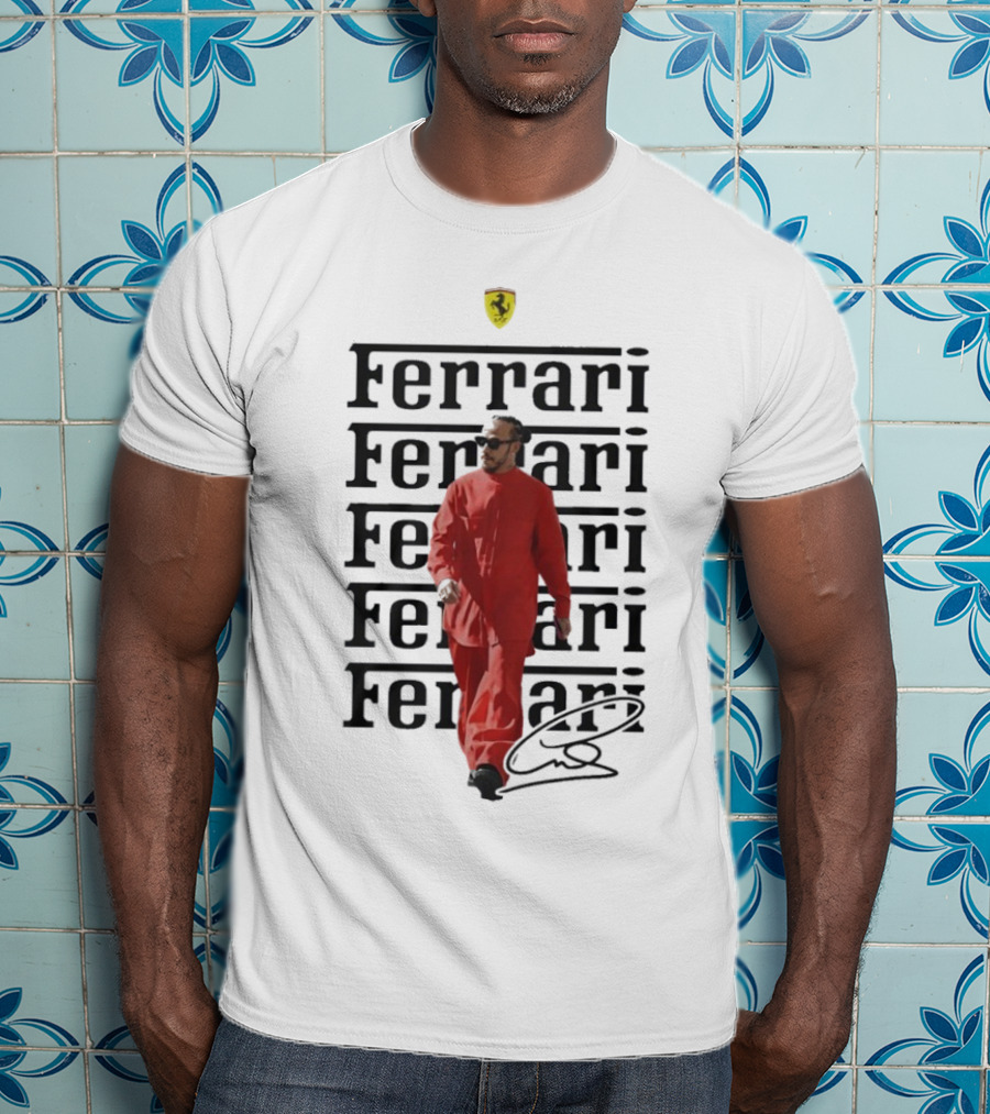 Ferrari 2025 Signature Lewis Hamilton Red Racing Suit T-Shirt