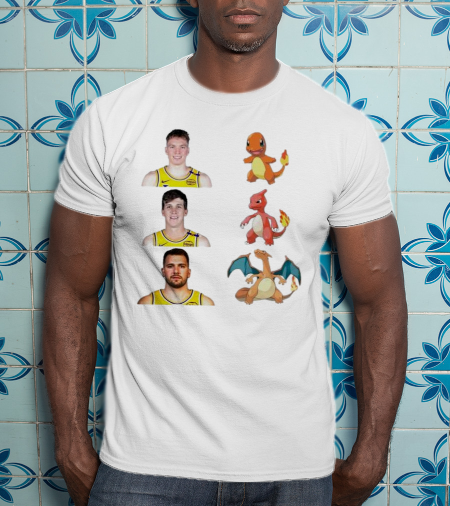 Lakers Evolution Dalton Knecht Charmander Austin Reaves Charmeleon Luka Doncic Charizard T-Shirt