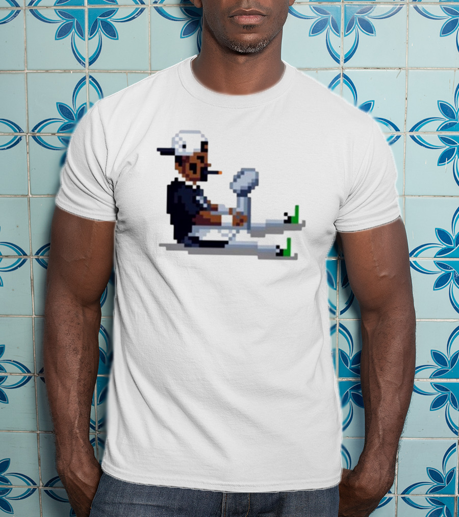 Jalen Hurts Philadelphia Eagles Champs 2025 Pixel Pigskin Player Holding Trophy T-Shirt