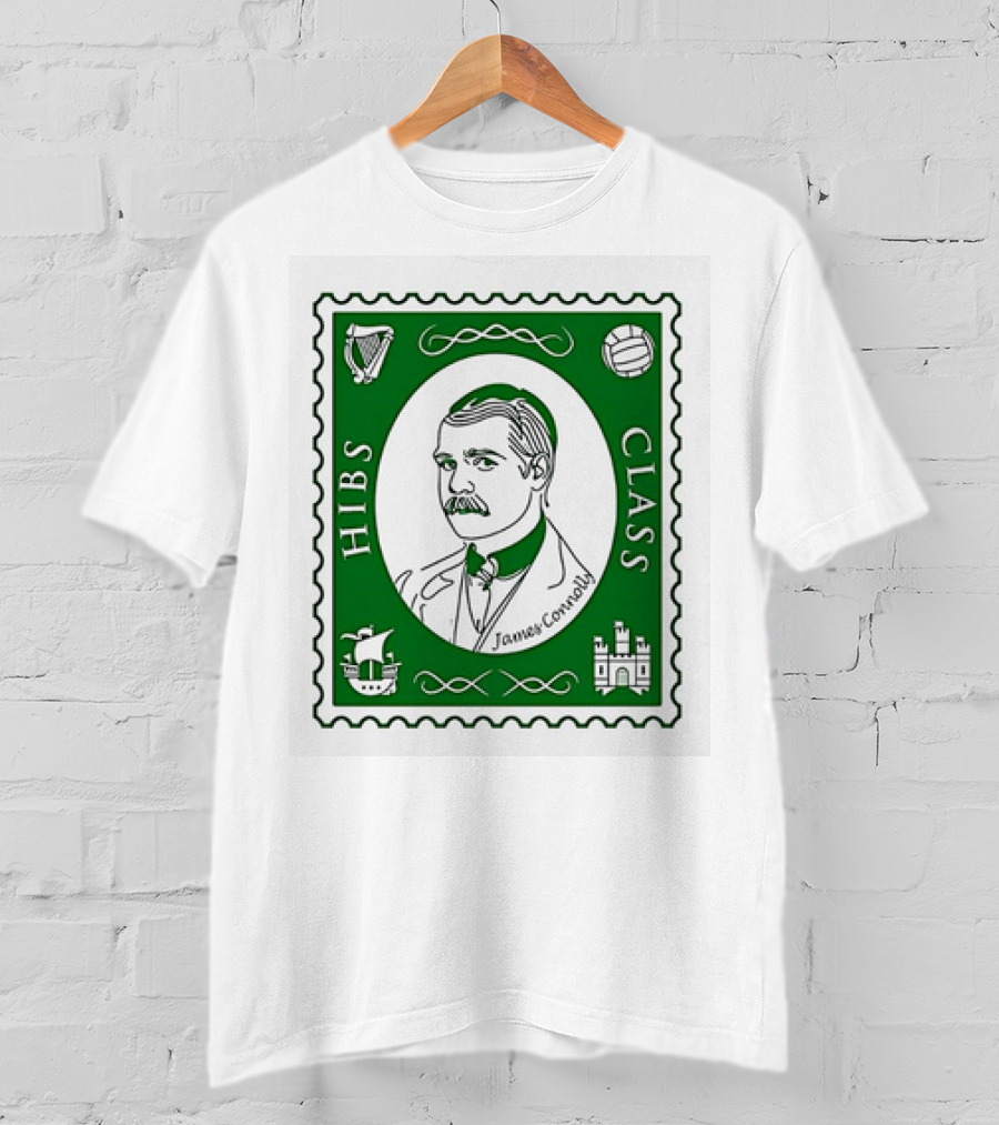 James Connolly Hibs Class Stamp With Harp, Ball, Ship, Castle Symbols T-Shirt