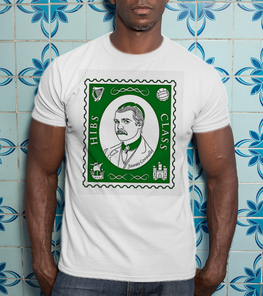 James Connolly Hibs Class Stamp With Harp, Ball, Ship, Castle Symbols T-Shirt