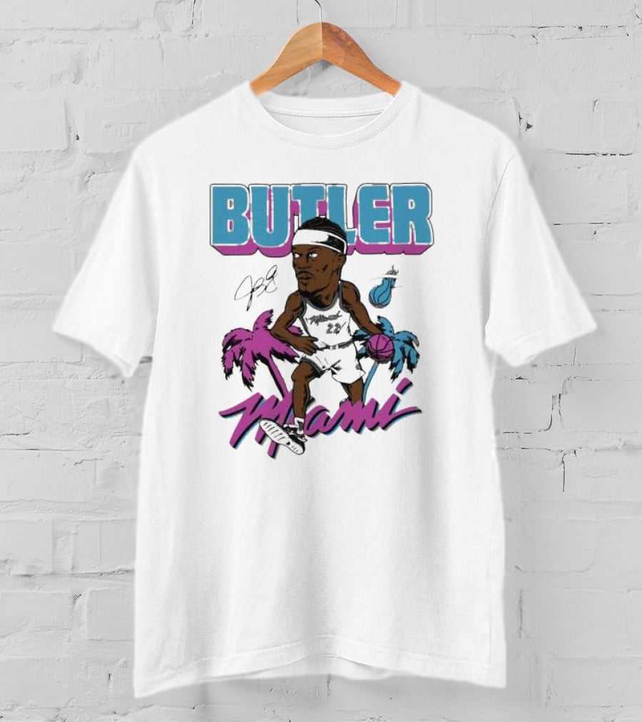 Butler Miami Basketball Caricature With Palm Trees And Flaming Ball T-Shirt