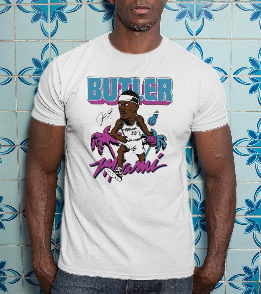 Butler Miami Basketball Caricature With Palm Trees And Flaming Ball T-Shirt