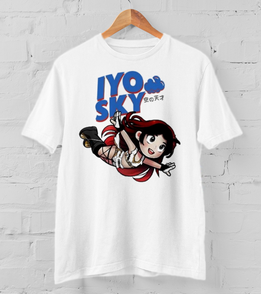 Iyo Sky Anime Character With Red And Black Hair Floating In The Clouds T-Shirt