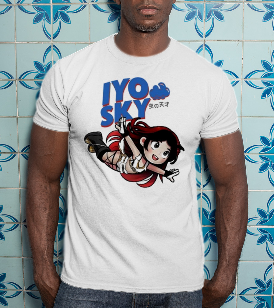 Iyo Sky Anime Character With Red And Black Hair Floating In The Clouds T-Shirt