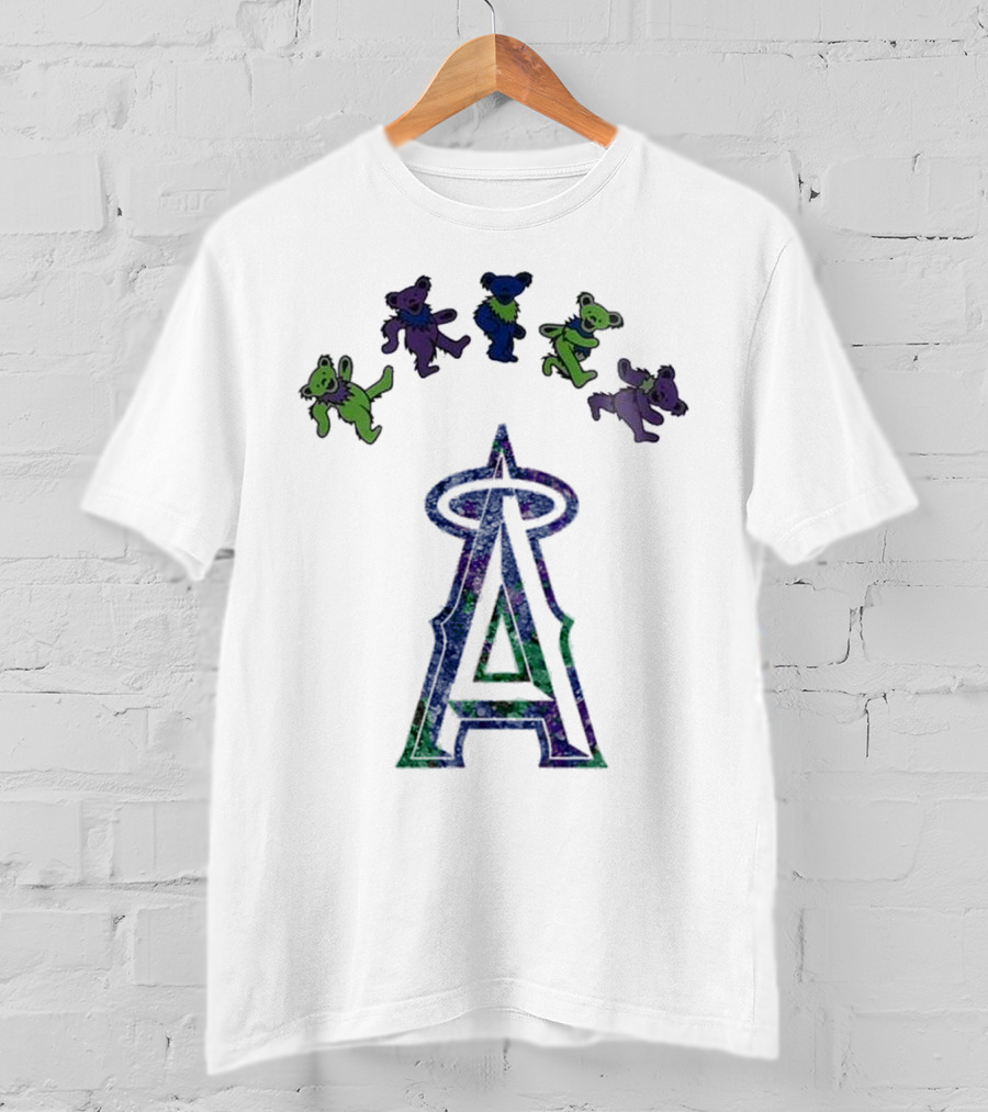 Los Angeles Angels Grateful Dead Night 2025 Dancing Bears And Halo Symbol T-Shirt