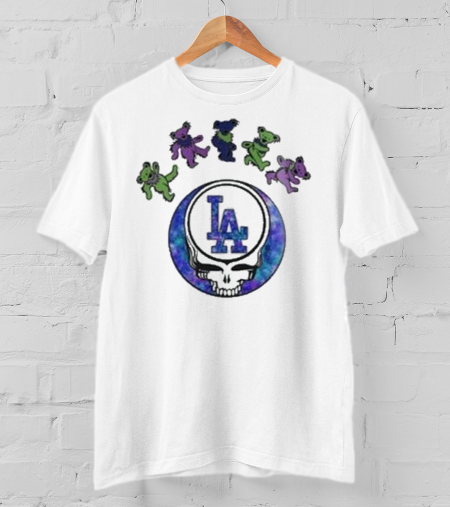 Los Angeles Dodgers 2025 Grateful Dead Skull Bears Night Baseball T-Shirt