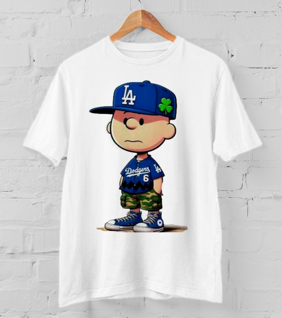 Los Angeles Dodgers Charlie Brown St. Patrick's Day LA Hat Clover Dodgers 6 Jersey T-Shirt