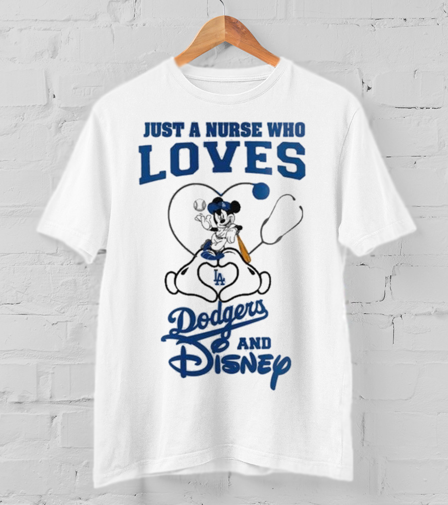 Just A Nurse Who Loves Dodgers And Disney Mickey Mouse Baseball T-Shirt