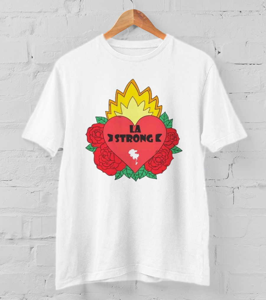 LA Strong Heart With Roses And Flames T-Shirt