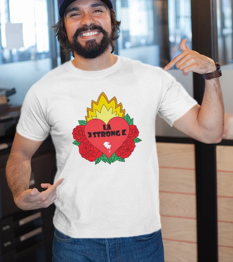 LA Strong Heart With Roses And Flames T-Shirt