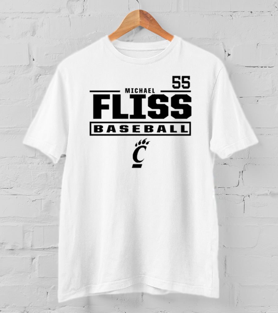 Michael Fliss 55 Cincinnati Bearcats Baseball 2025 Bold Athlete Number Design T-Shirt