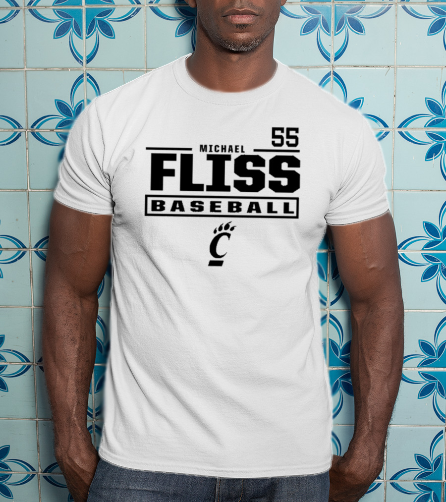 Michael Fliss 55 Cincinnati Bearcats Baseball 2025 Bold Athlete Number Design T-Shirt