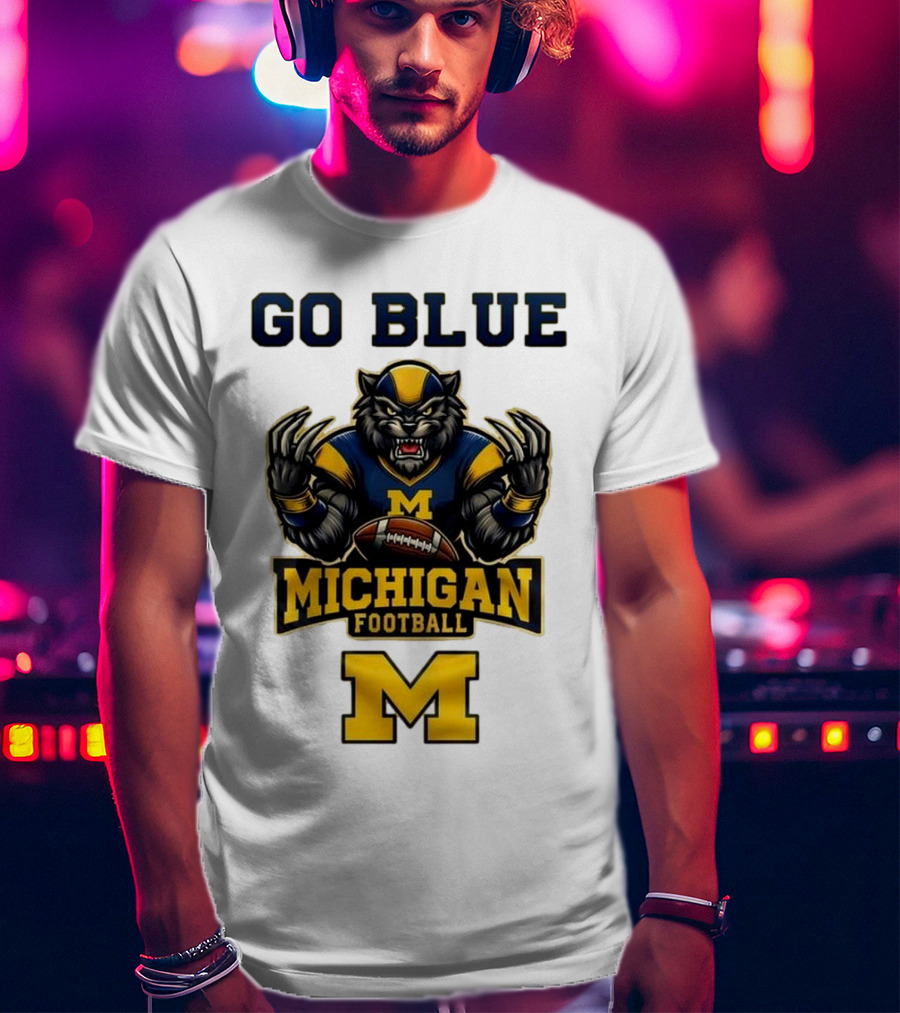 Go Blue Michigan Football Wolverine Mascot M T-Shirt