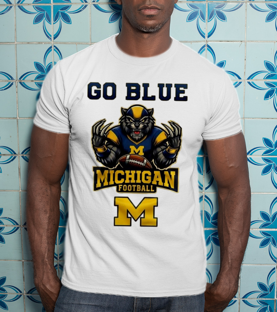 Go Blue Michigan Football Wolverine Mascot M T-Shirt