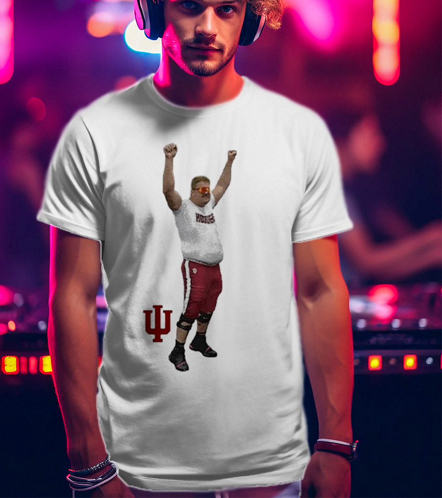 Mike Katic Indiana Hoosiers Football Player Celebration Cartoon IU Logo T-Shirt