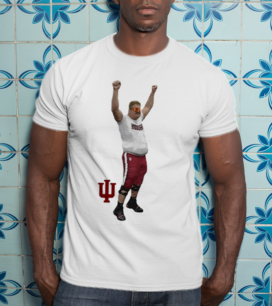 Mike Katic Indiana Hoosiers Football Player Celebration Cartoon IU Logo T-Shirt