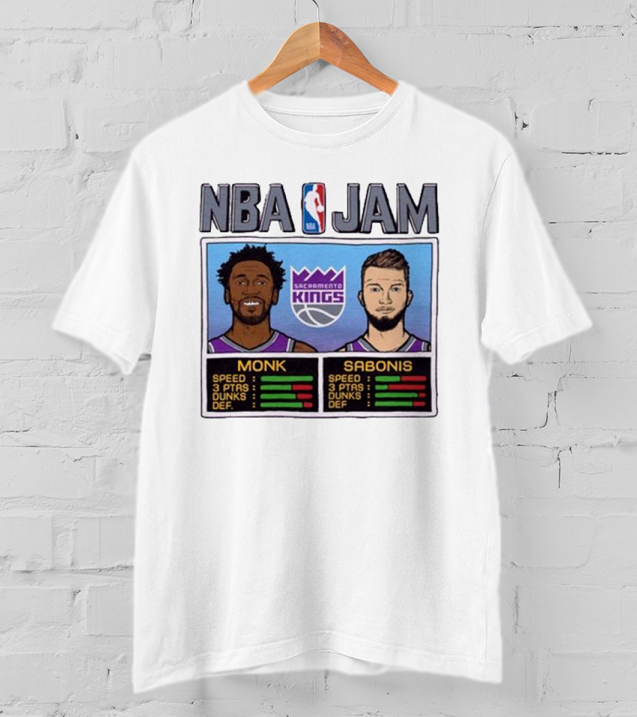 NBA Jam Sacramento Kings Monk Sabonis Stats Graphic T-Shirt