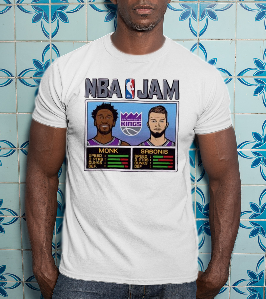 NBA Jam Sacramento Kings Monk Sabonis Stats Graphic T-Shirt