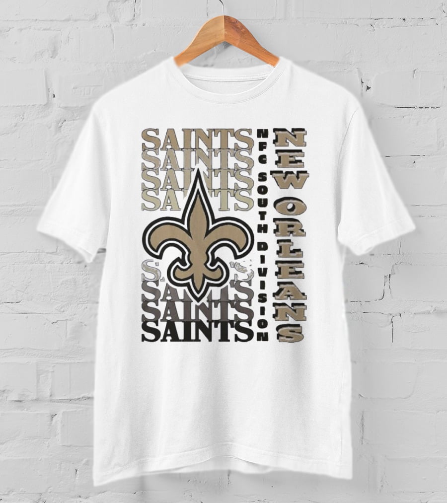 New Orleans Saints NFC South Division Fleur-de-Lis Saints Text Pattern T-Shirt