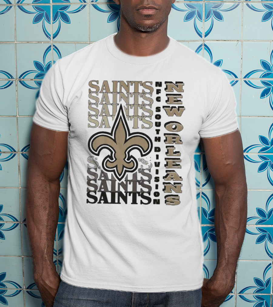 New Orleans Saints NFC South Division Fleur-de-Lis Saints Text Pattern T-Shirt
