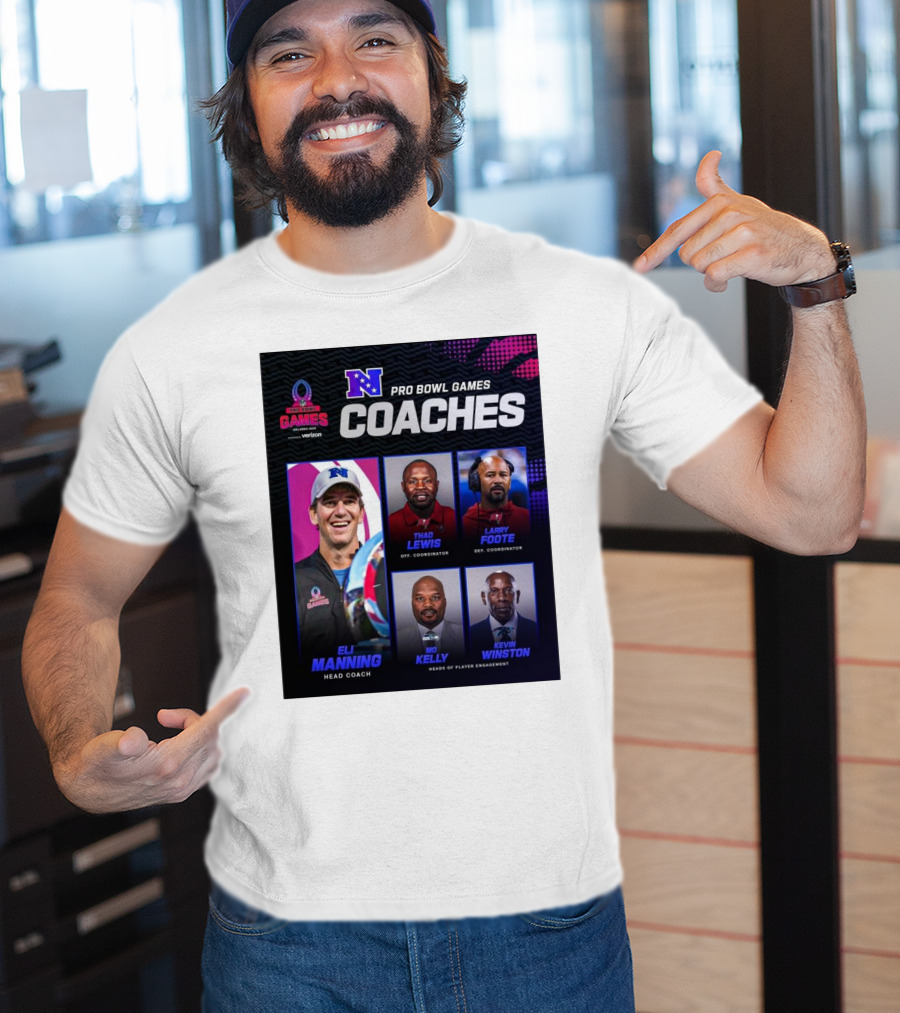 NFC Pro Bowl Games Coaches Eli Manning Thad Lewis Larry Foote Mo Kelly Kevin Winston T-Shirt