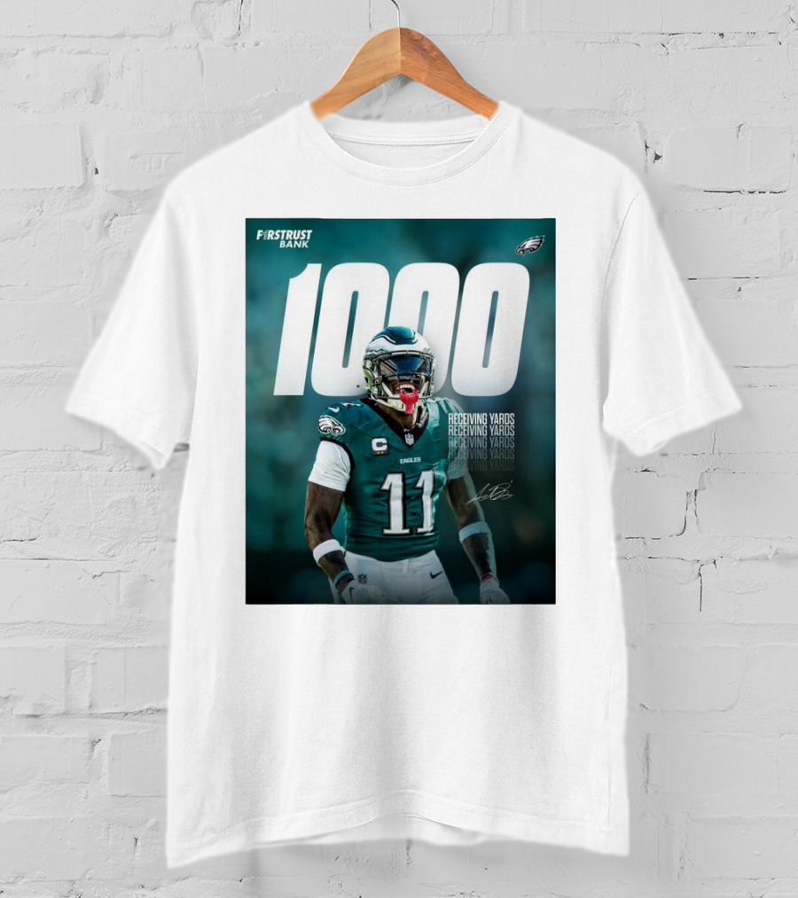 Philadelphia Eagles A.J. Brown 1000 Receiving Yards Signature Fly Eagles Fly NFL T-Shirt