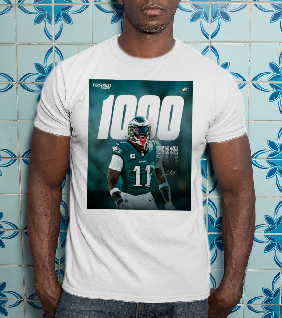 Philadelphia Eagles A.J. Brown 1000 Receiving Yards Signature Fly Eagles Fly NFL T-Shirt