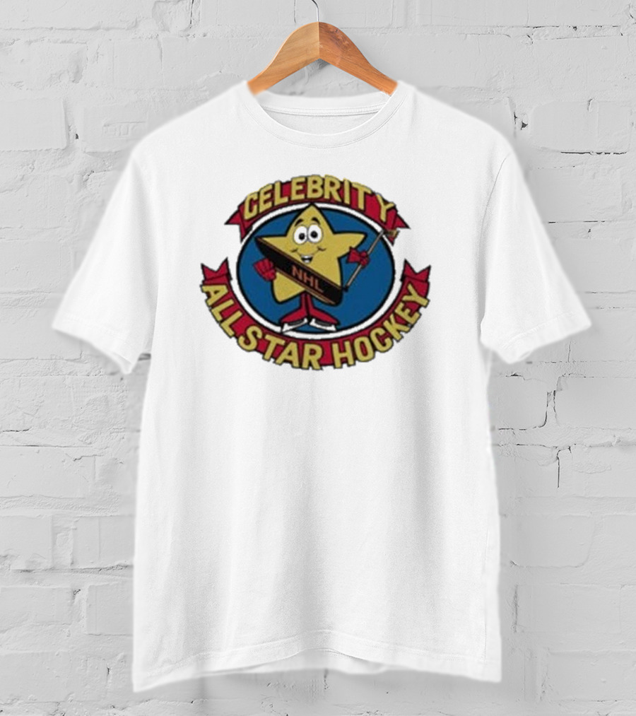 NHL Celebrity All Star Hockey Yellow Star Holding Stick T-Shirt