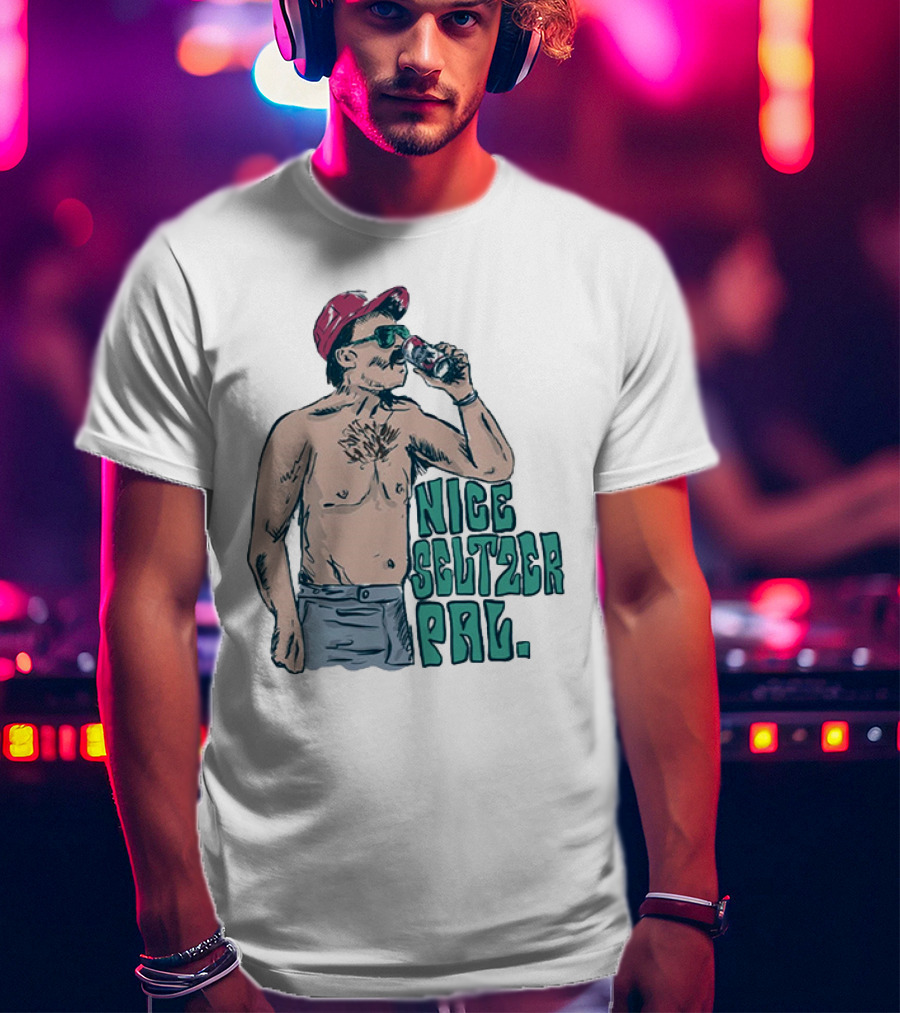 Nice Seltzer Pal 4.0 Cartoon Graphic Of Less Man In Cap And Sunglasses With Drink T-Shirt