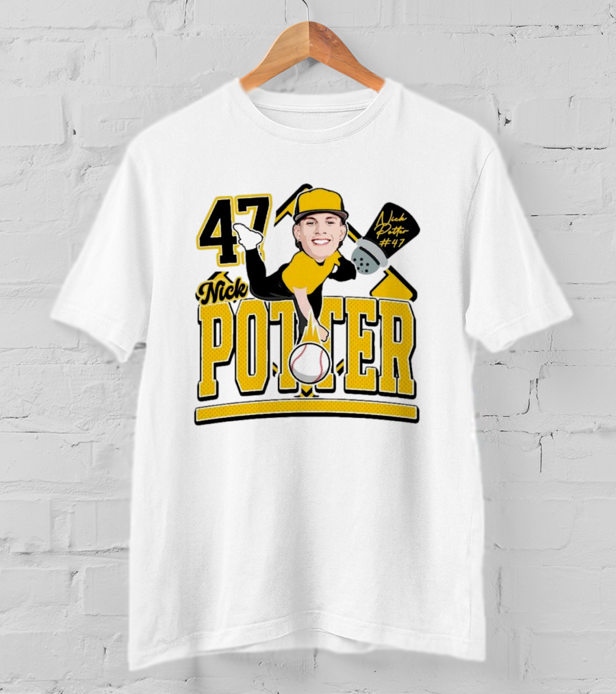 Nick Potter 47 Baseball Illustration With Character In Yellow And Black T-Shirt