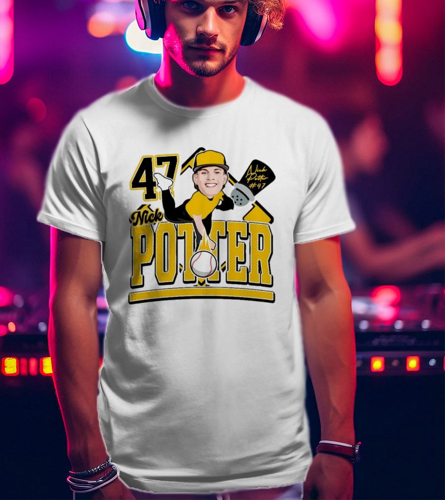 Nick Potter 47 Baseball Illustration With Character In Yellow And Black T-Shirt