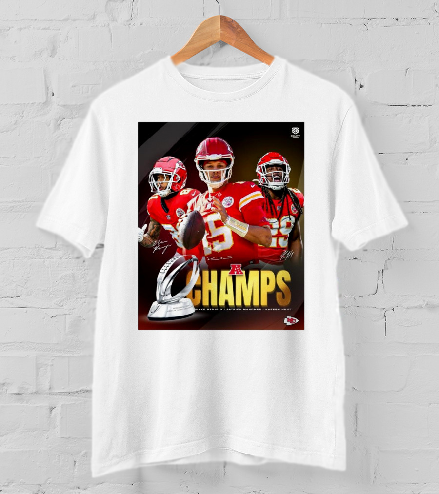 Kansas City Chiefs AFC Champs Nikko Remigio Patrick Mahomes II Kareem Hunt Signatures T-Shirt