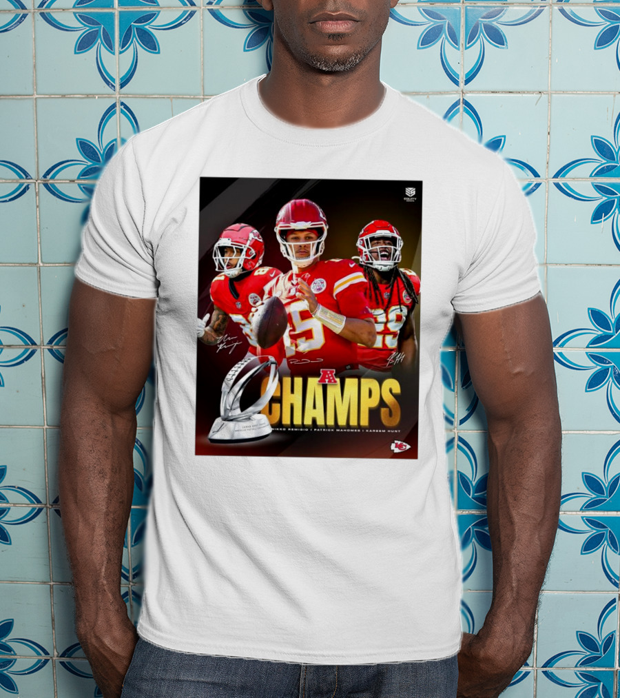 Kansas City Chiefs AFC Champs Nikko Remigio Patrick Mahomes II Kareem Hunt Signatures T-Shirt