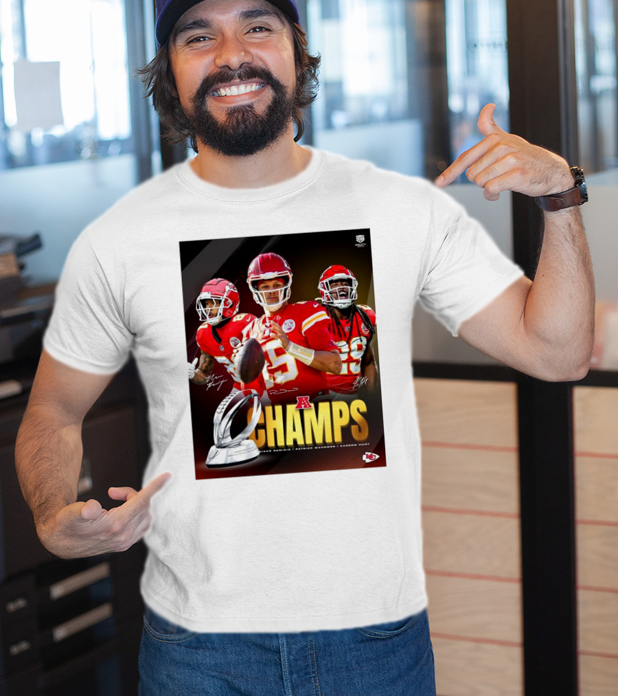 Kansas City Chiefs AFC Champs Nikko Remigio Patrick Mahomes II Kareem Hunt Signatures T-Shirt