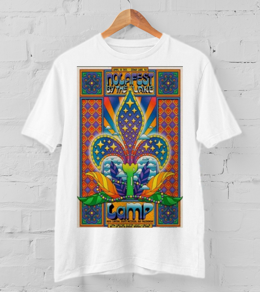 Nolafest By The Lake Lamp Cedar Lake NJ April 26 2025 Fleming Fleur-de-Lis Psychedelic Art Style T-Shirt