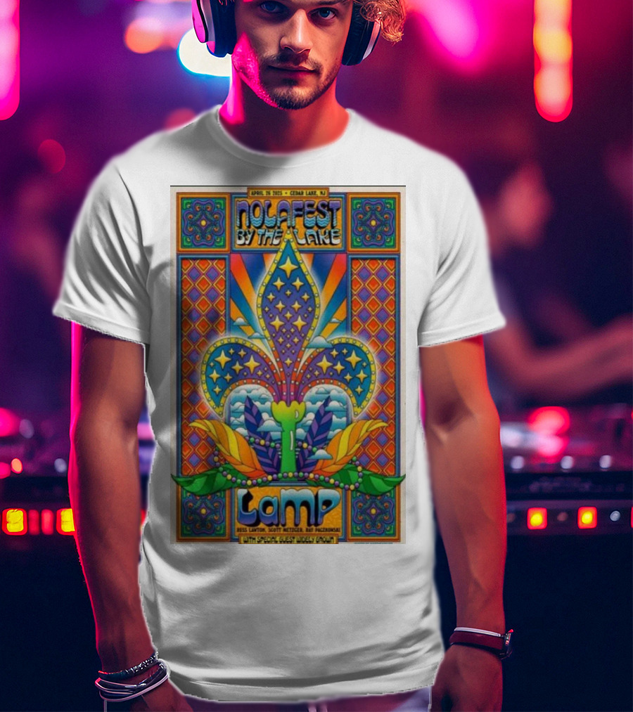 Nolafest By The Lake Lamp Cedar Lake NJ April 26 2025 Fleming Fleur-de-Lis Psychedelic Art Style T-Shirt