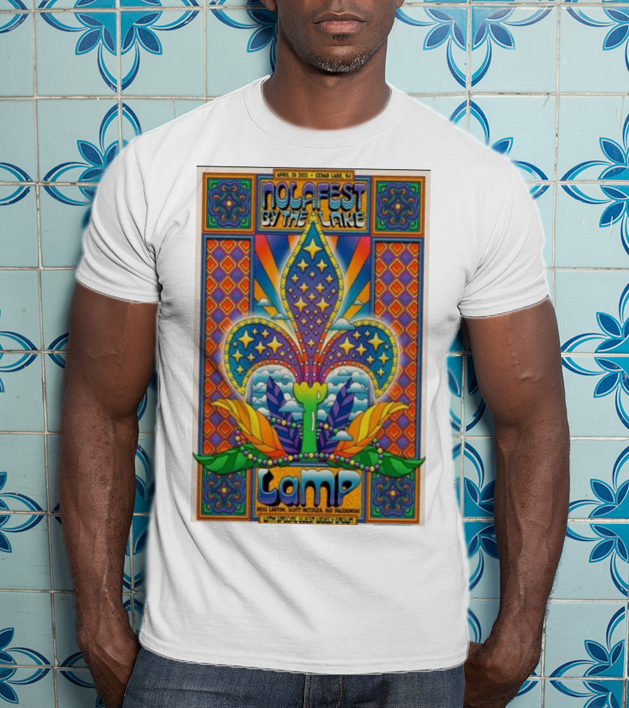 Nolafest By The Lake Lamp Cedar Lake NJ April 26 2025 Fleming Fleur-de-Lis Psychedelic Art Style T-Shirt