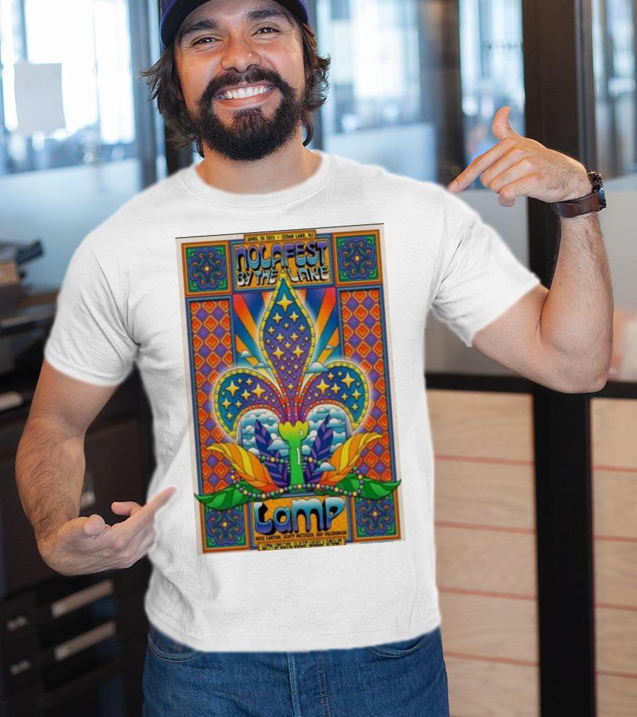 Nolafest By The Lake Lamp Cedar Lake NJ April 26 2025 Fleming Fleur-de-Lis Psychedelic Art Style T-Shirt