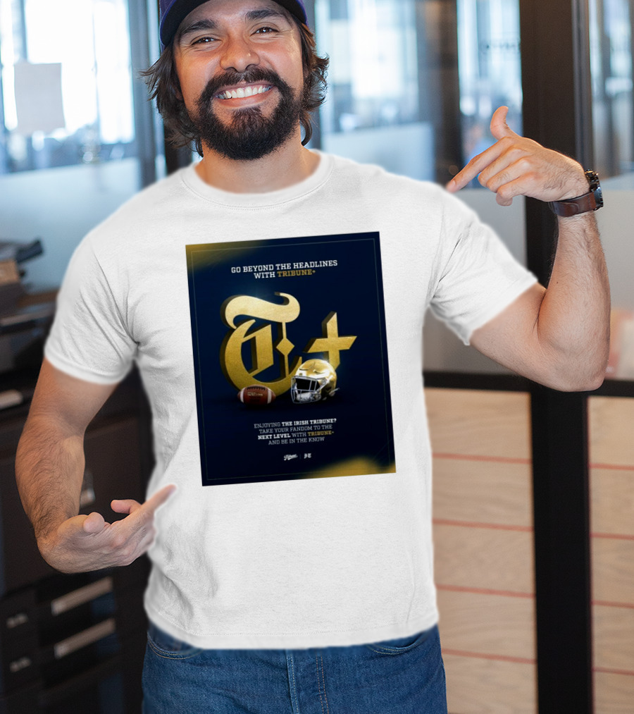 Notre Dame Fighting Irish Tribune+ Go Beyond The Headlines Football Helmet T-Shirt