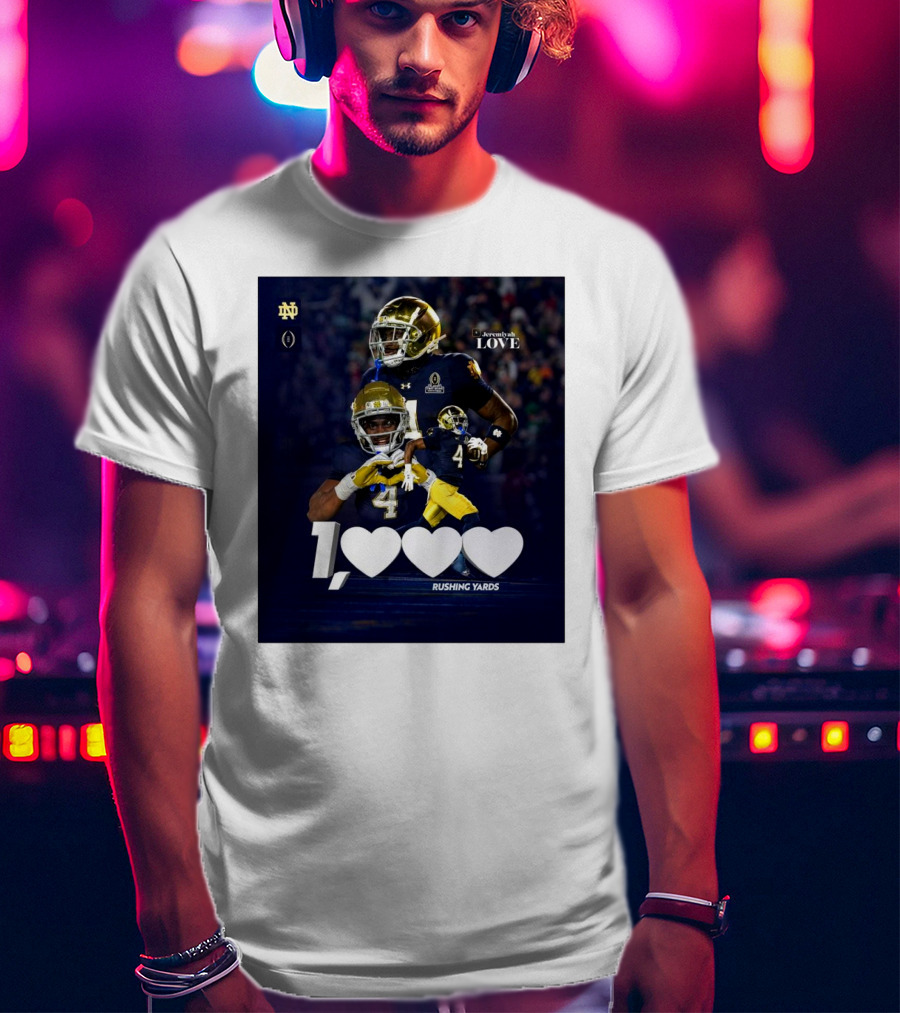 Notre Dame Fighting Irish Jeremiyah Love 1000 Rushing Yards T-Shirt