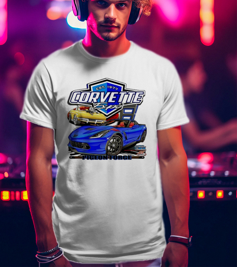Corvette Expo Pigeon Forge 1977 Blue And Yellow Cars Cruise The Smokies T-Shirt