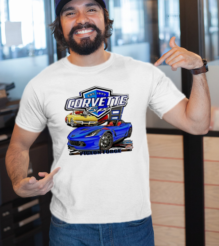 Corvette Expo Pigeon Forge 1977 Blue And Yellow Cars Cruise The Smokies T-Shirt
