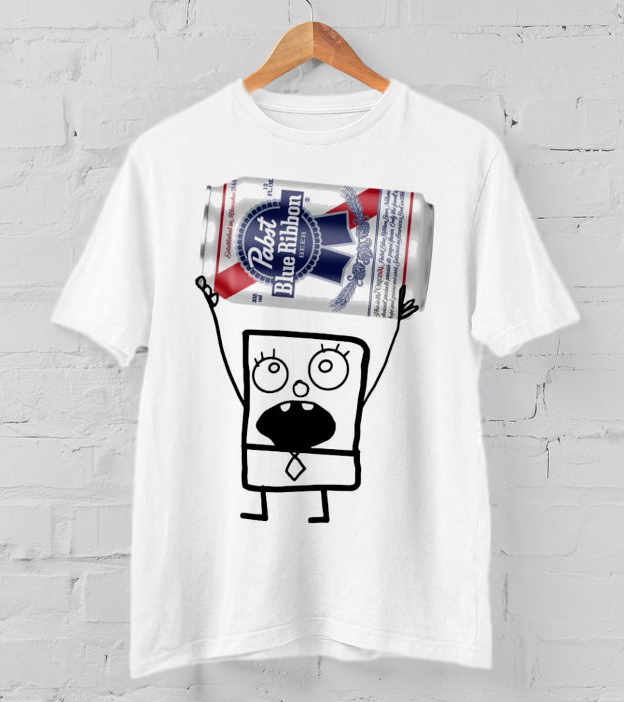 Pabst Blue Ribbon Doodlebob SpongeBob SquarePants Canned Beer Character T-Shirt