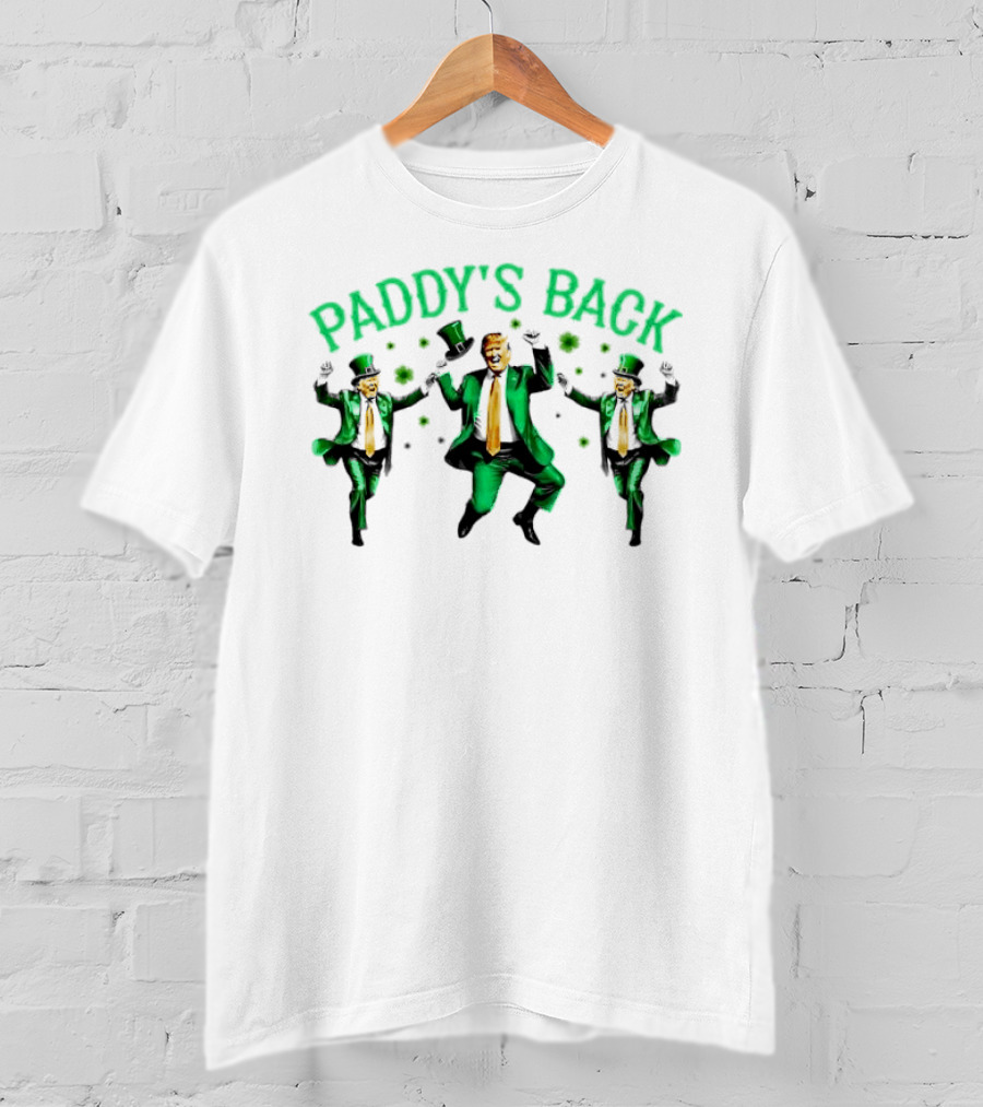 Paddy's Back St Patrick's Day Dancing Figures In Green Suit And Top Hat T-Shirt