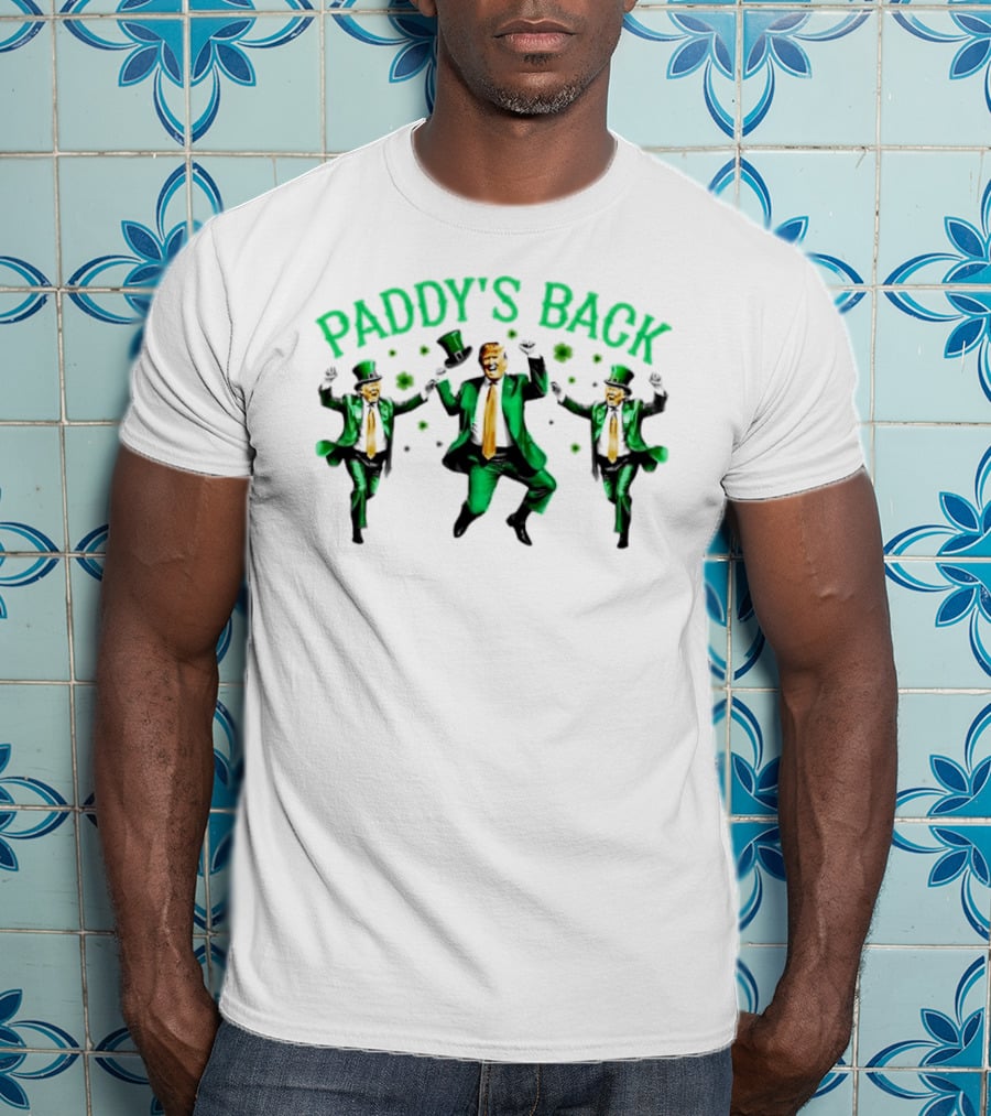 Paddy's Back St Patrick's Day Dancing Figures In Green Suit And Top Hat T-Shirt