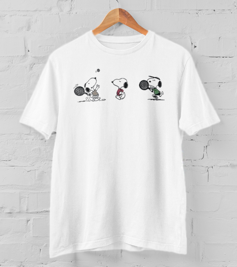 Peanuts Snoopy Tennis Trio Playing Vintage Style T-Shirt