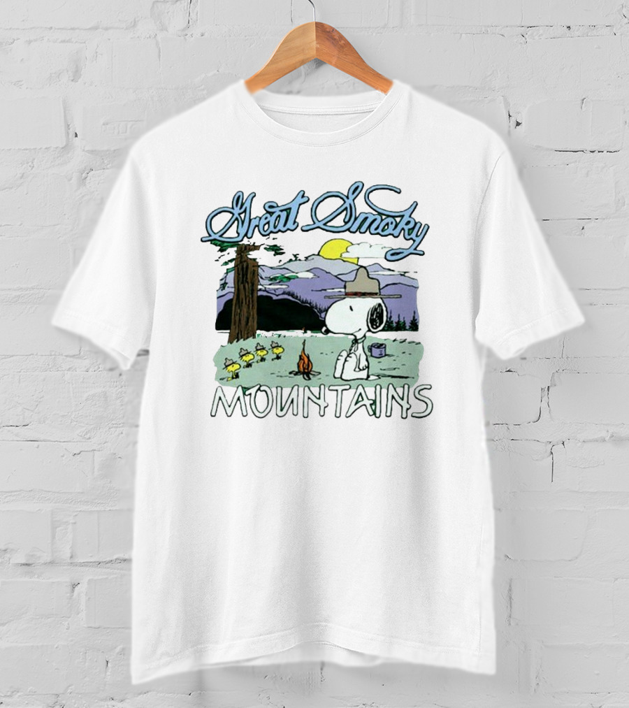 Snoopy Great Smoky Mountains Camping Scene With Woodstock Characters T-Shirt